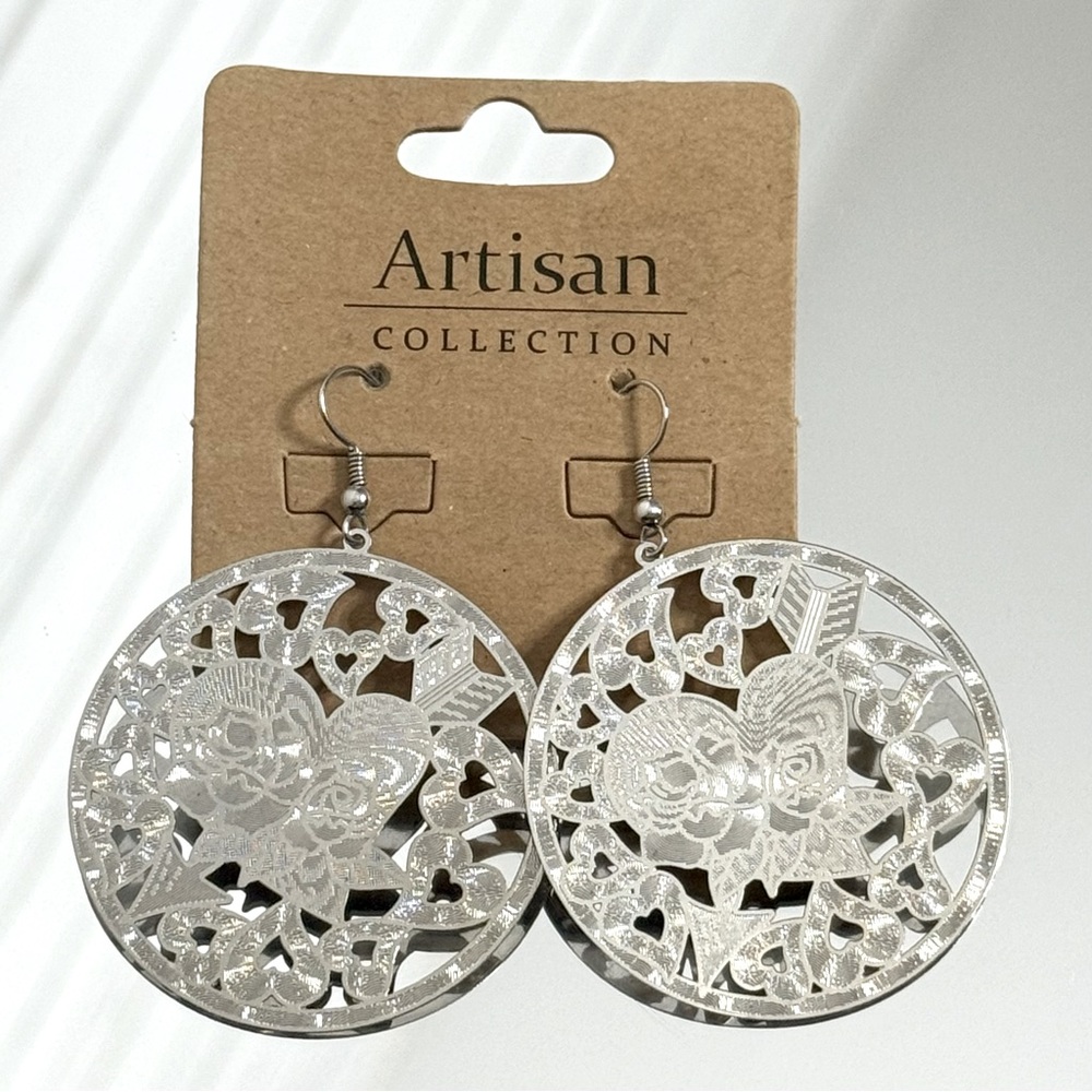Artisan Collection Filigree Rose & Heart Round Drop Earrings
